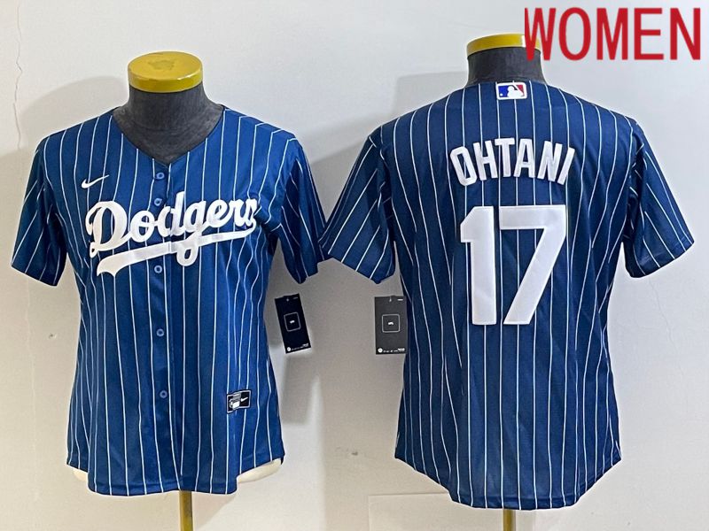 Women Los Angeles Dodgers #17 Ohtani Blue stripe Nike Game MLB Jersey style 2->women mlb jersey->Women Jersey